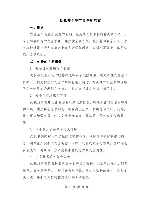 处长安全生产责任制范文