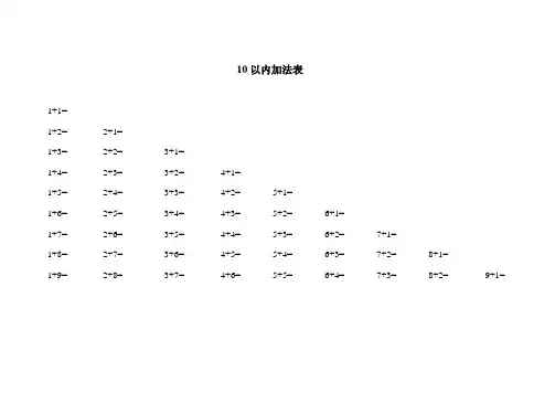 10以内加法表