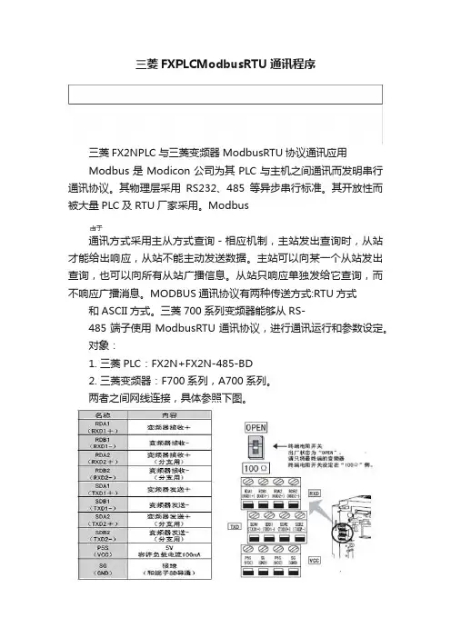 三菱FXPLCModbusRTU通讯程序