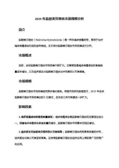 2024年盐酸美贝维林市场规模分析