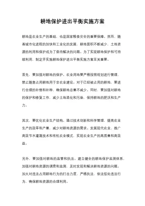 耕地保护进出平衡实施方案