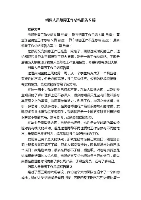 销售人员每周工作总结报告5篇