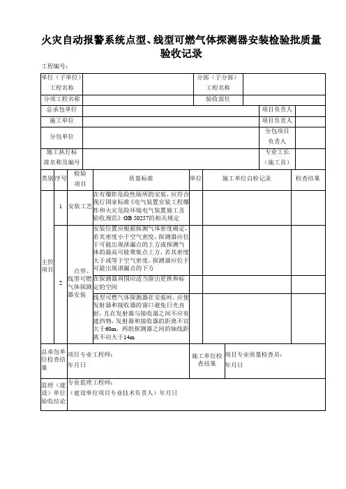 火灾自动报警系统点型、线型可燃气体探测器安装检验批质量验收记录
