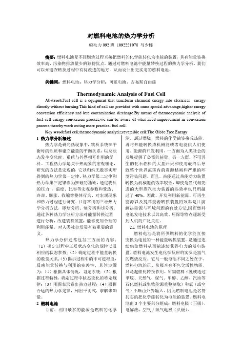 对燃料电池的热力学分析