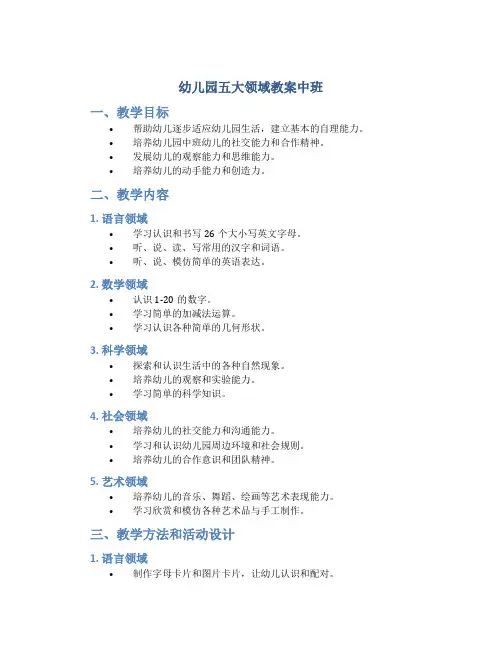 幼儿园五大领域教案中班
