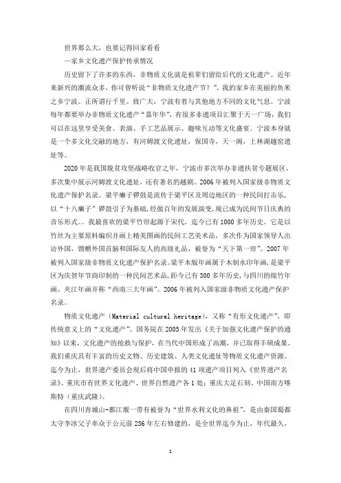 家乡文化遗产保护传承情况调查报告(最新)