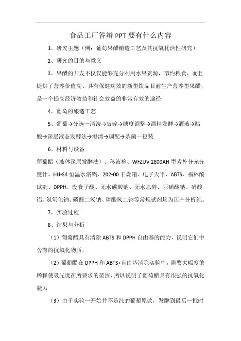 食品工厂答辩PPT要有什么内容