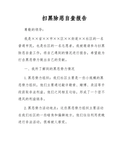 扫黑除恶自查报告