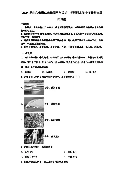 2024届山东省青岛市物理八年级第二学期期末学业质量监测模拟试题含解析