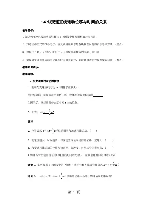 高中物理教科版必修一1.6《匀变速直线运动位移与时间的关系》教案 小节测试
