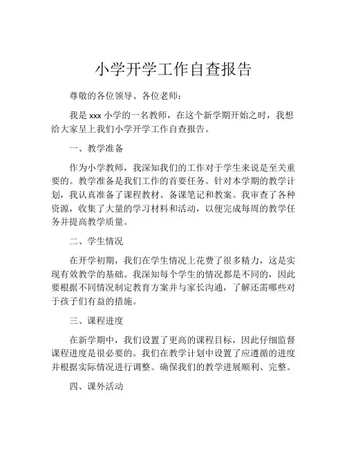 小学开学工作自查报告