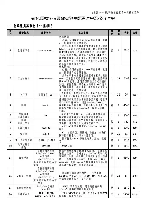 (完整word版)实验室配置清单及报价清单