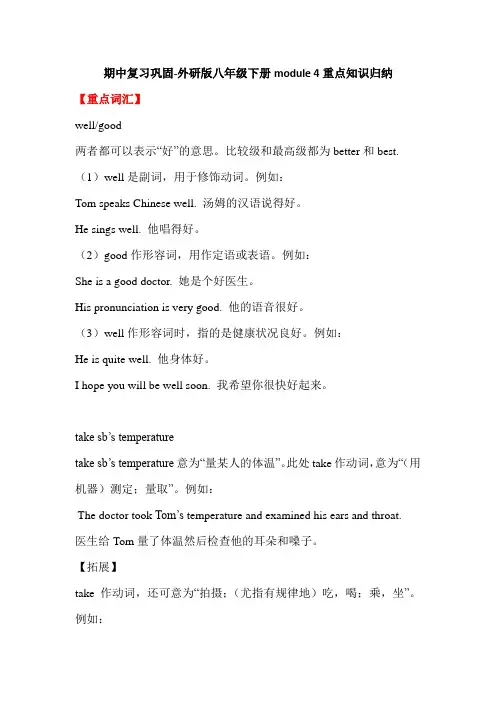 外研版英语八年级下册module 4重点知识归纳