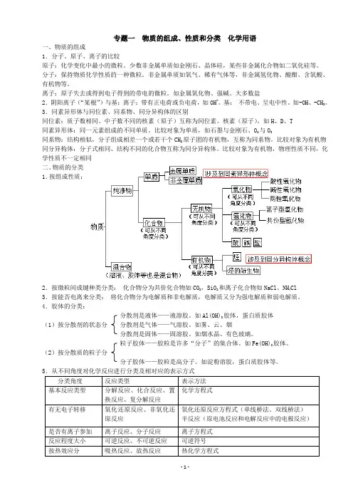专题1 物质的组成、性质和分类 化学用语专题复习教案 新人教版