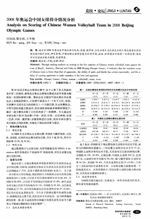 2008年奥运会中国女排得分情况分析