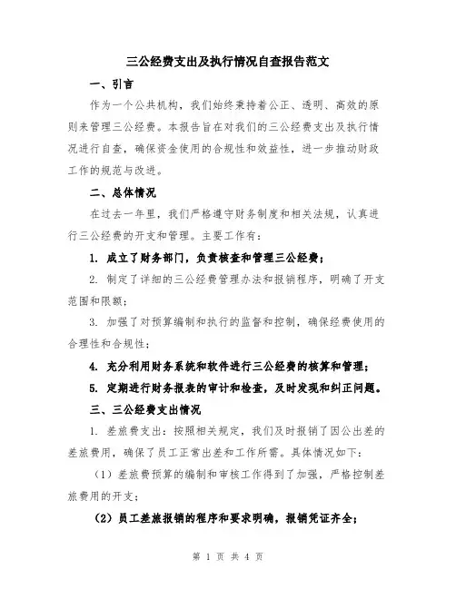 三公经费支出及执行情况自查报告范文