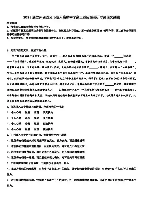 2025届贵州省遵义市航天高级中学高三适应性调研考试语文试题含解析