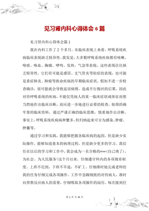见习肾内科心得体会6篇