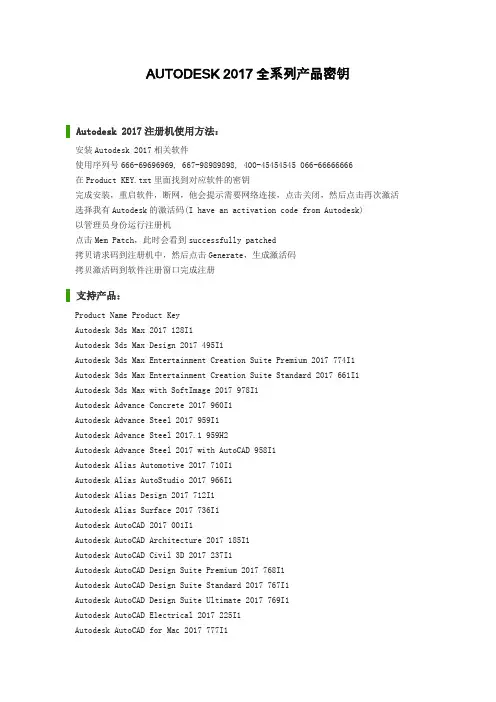 AUTODESK-2017注册全系列产品密钥