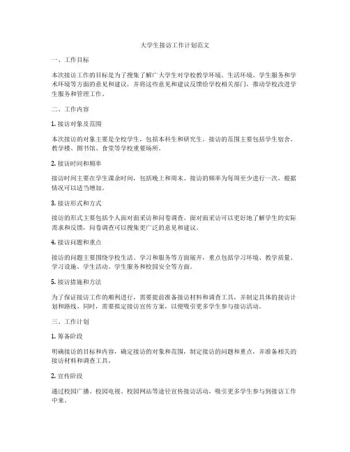 大学生接访工作计划范文