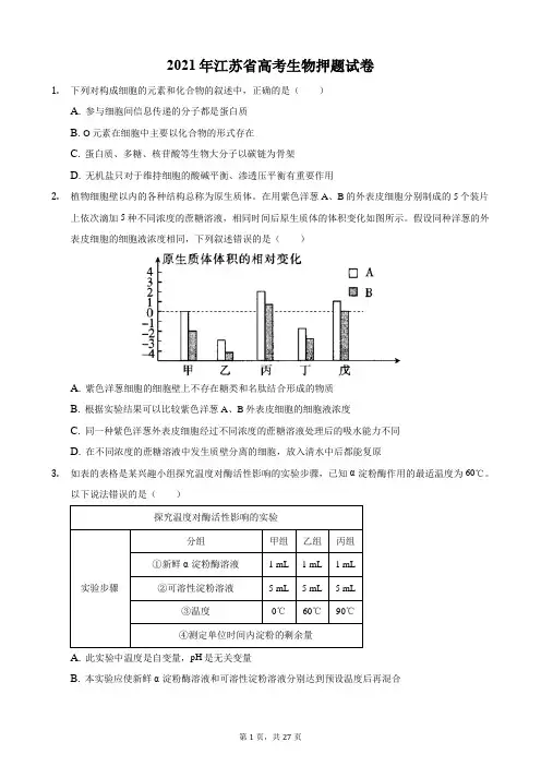 2021年江苏省高考生物押题试卷
