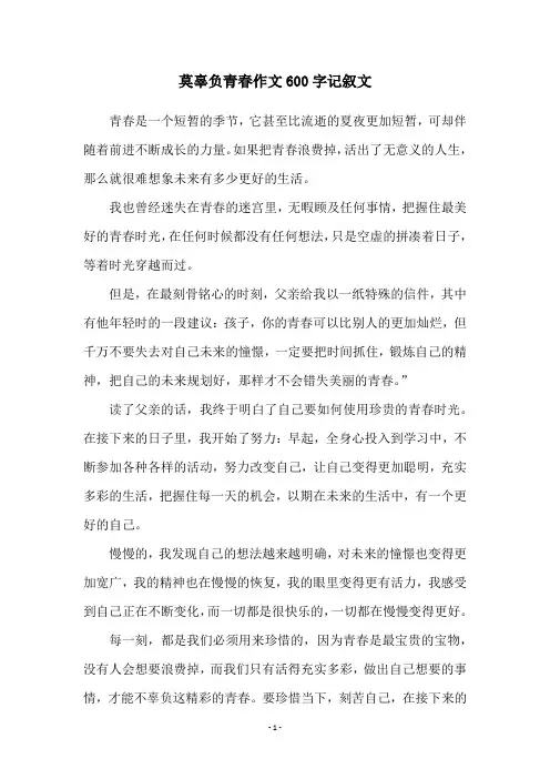 莫辜负青春作文600字记叙文