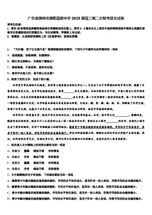 广东省惠州市惠阳高级中学2025届高三第二次联考语文试卷含解析