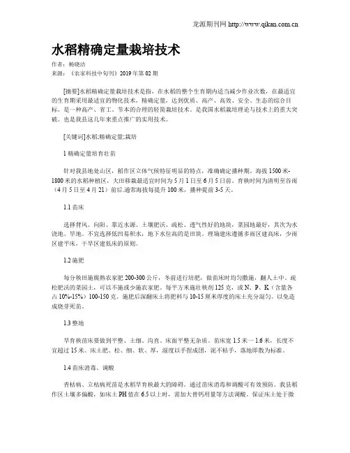 水稻精确定量栽培技术