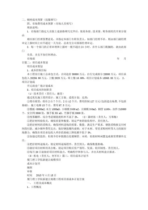 项目费用计划表