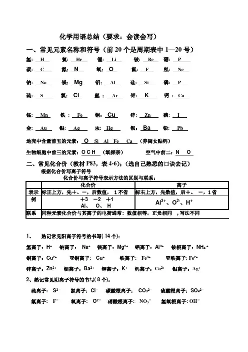 化学用语总结