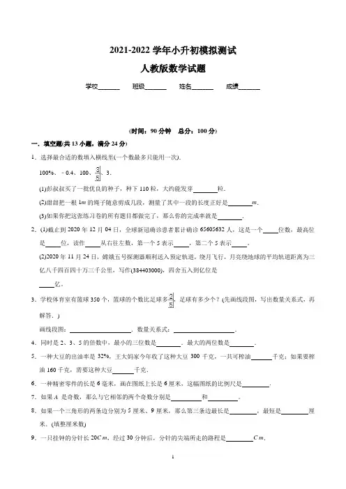 人教版小升初数学考试试题附答案解析