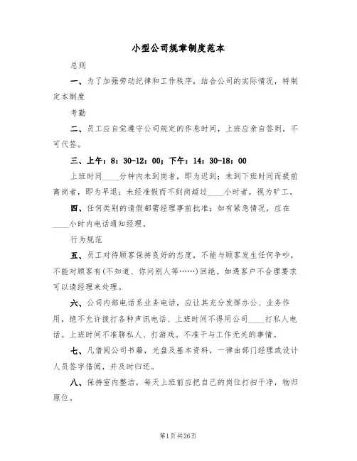 小型公司规章制度范本(6篇)