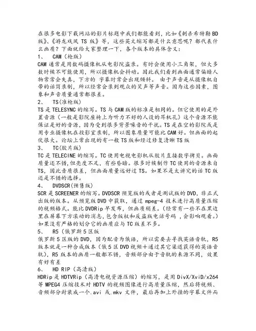 影TS、TC、SCR、R5、BD、HD等版本是什么意思