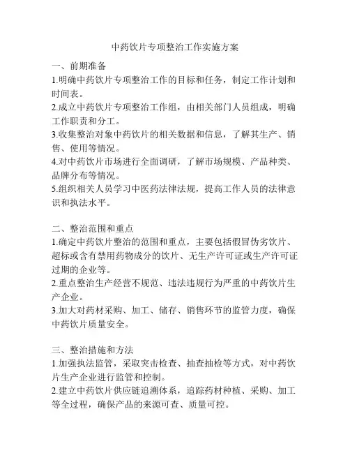 中药饮片专项整治工作实施方案