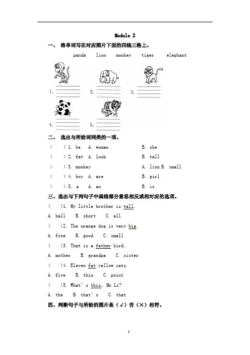 外研社三年级下册英语Module 2 单元检测(含答案)