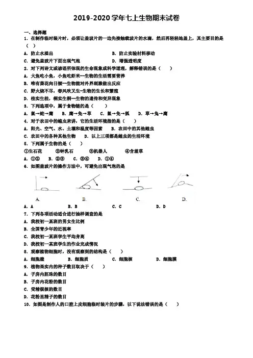 (4份试卷汇总)2019-2020学年青岛市名校生物七年级(上)期末复习检测模拟试题