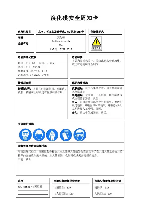 溴化碘安全周知卡、职业危害告知卡、理化特性表