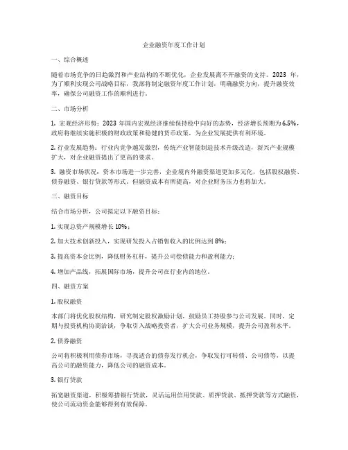 企业融资年度工作计划