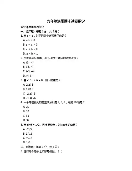 九年级洛阳期末试卷数学