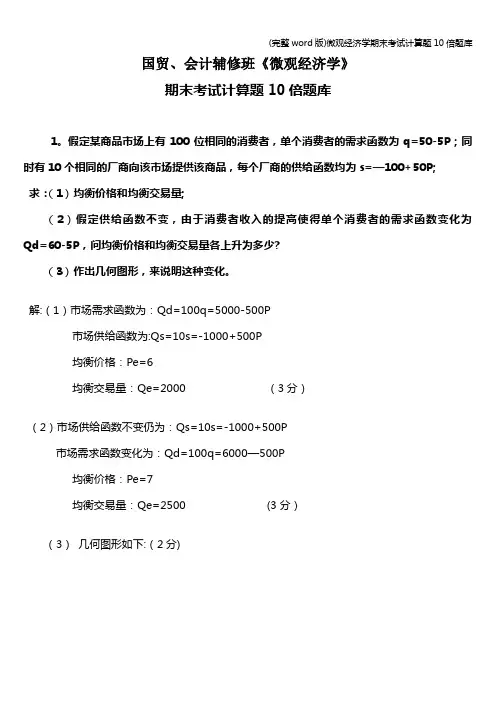 (完整word版)微观经济学期末考试计算题10倍题库