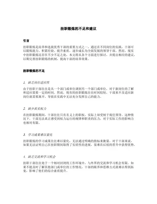 挂职锻炼的不足和建议