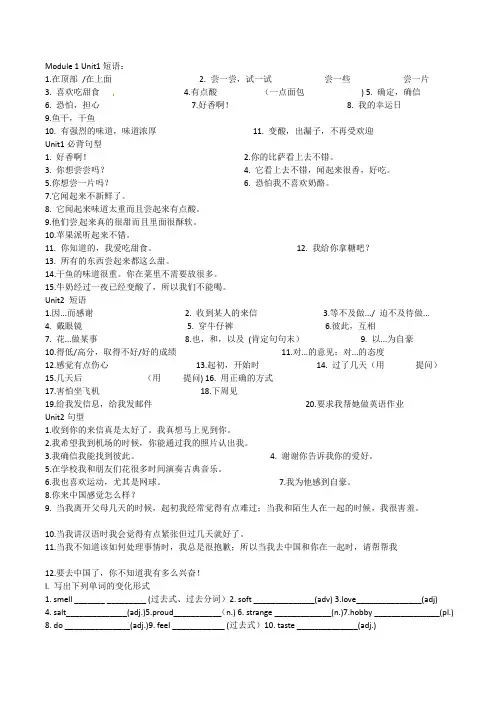 Module1重点短语句型 2021-2022学年外研版英语八年级下册