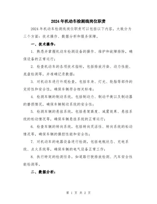 2024年机动车检测线岗位职责