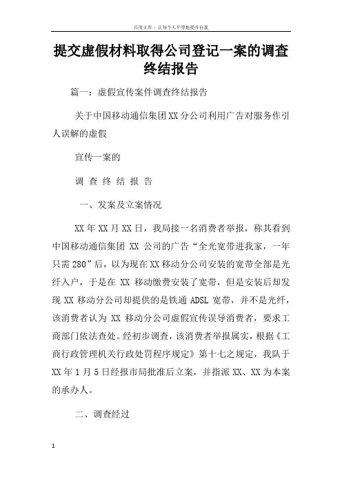提交虚假材料取得公司登记一案的调查终结报告