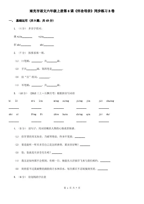 南充市语文六年级上册第6课《怀念母亲》同步练习B卷