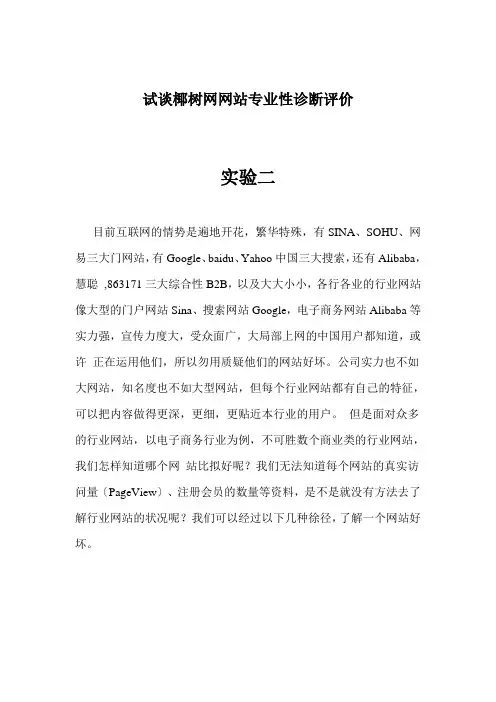试谈椰树网网站专业性诊断评价