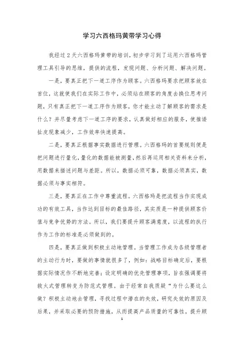 学习六西格玛黄带学习心得