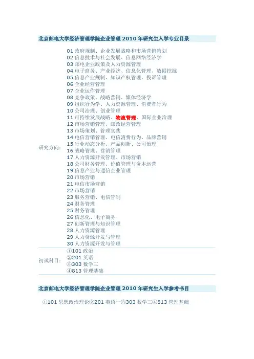 北京邮电大学2010年考研参考书目