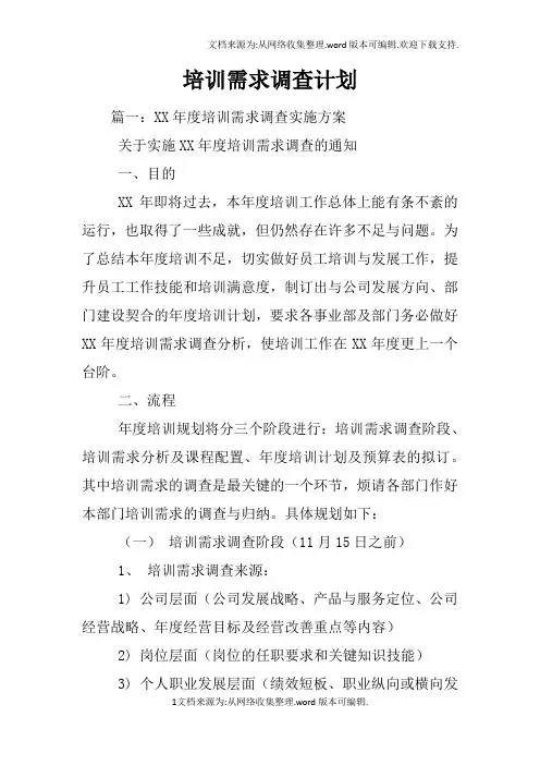 培训需求调查计划