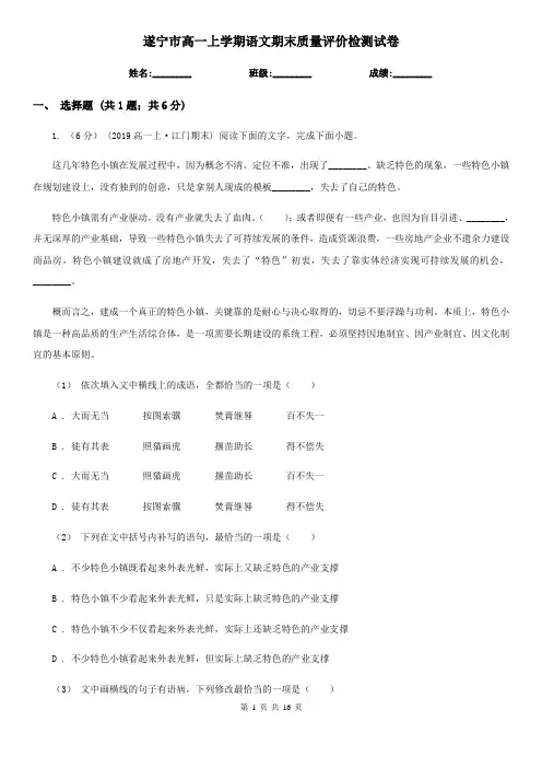 遂宁市高一上学期语文期末质量评价检测试卷